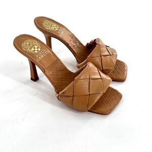 Vince Camuto Brelanie Braided Strap Heel 5.5 Tan NWOT Sandals Woven Square Toe